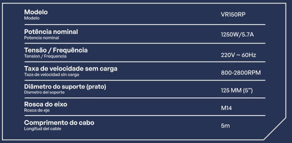 POLITRIZ ROTATIVA VOXER 5" 125mm 1250W/ 220v